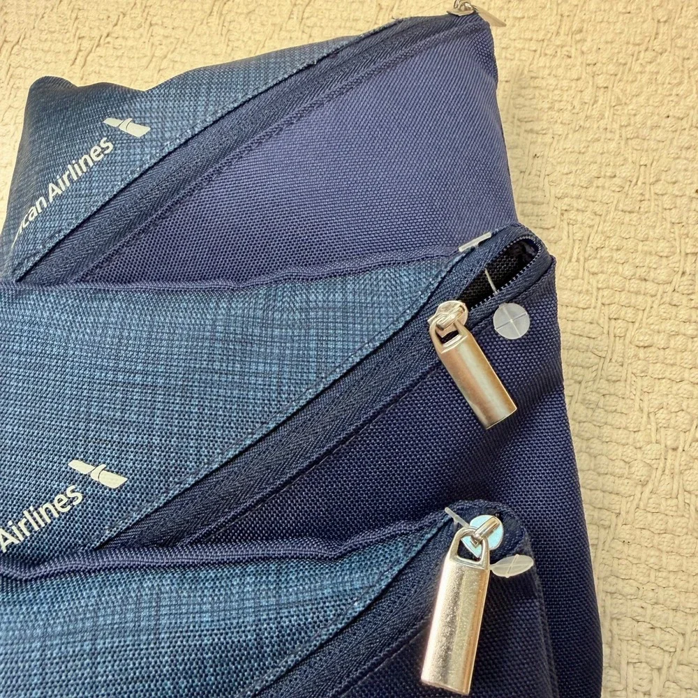 Lot of 3 American Airlines First Class Amenity Kits Navy Blue Toiletry Bags